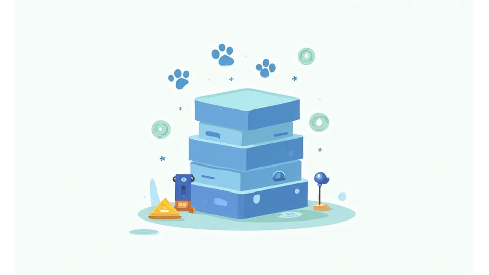 Friendly cartoon illustration of data being securely collected into a stylized database, with dog paw prints.