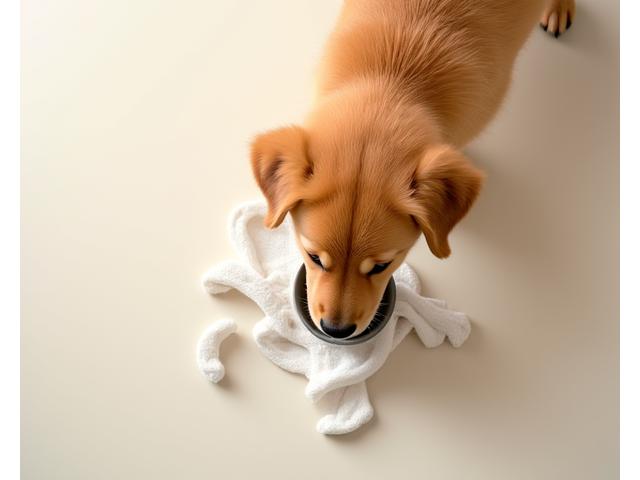 Puppy sniffing a treat hidden under a cup, indicating basic scent detection
