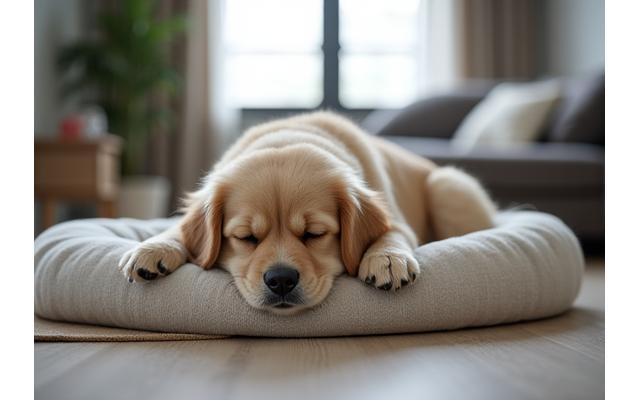 A dog quietly resting in an apartment, illustrating good noise control.